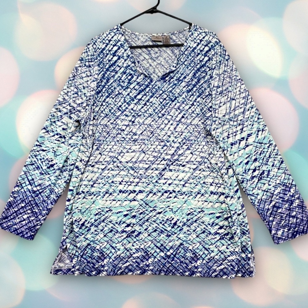 Chico’s Women’s Stretchy Abstract Patterned Long Sleeve Blouse Size 1 (M 8) - Picture 2 of 6